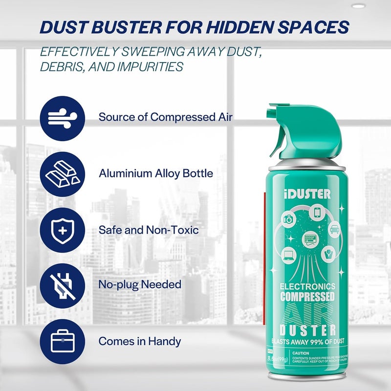 iDuster Compressed Canned Air Duster for Computer - Disposable Electronic Keyboard Cleaner for Cleaning Duster, 3PCS(3.5oz) - Image 4